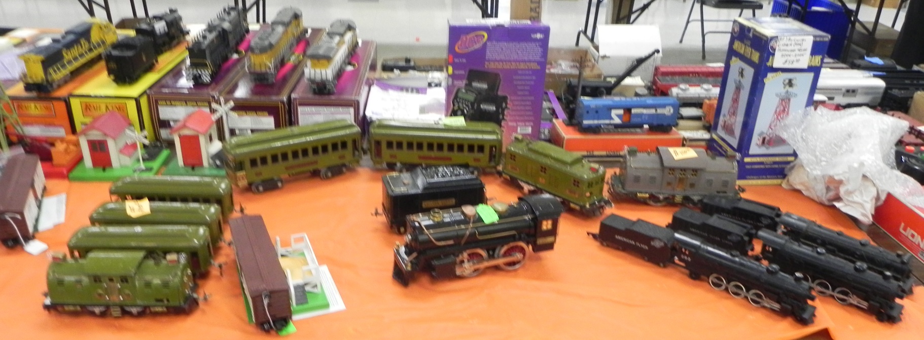 Tables full of trains for sale at the monthly train meet